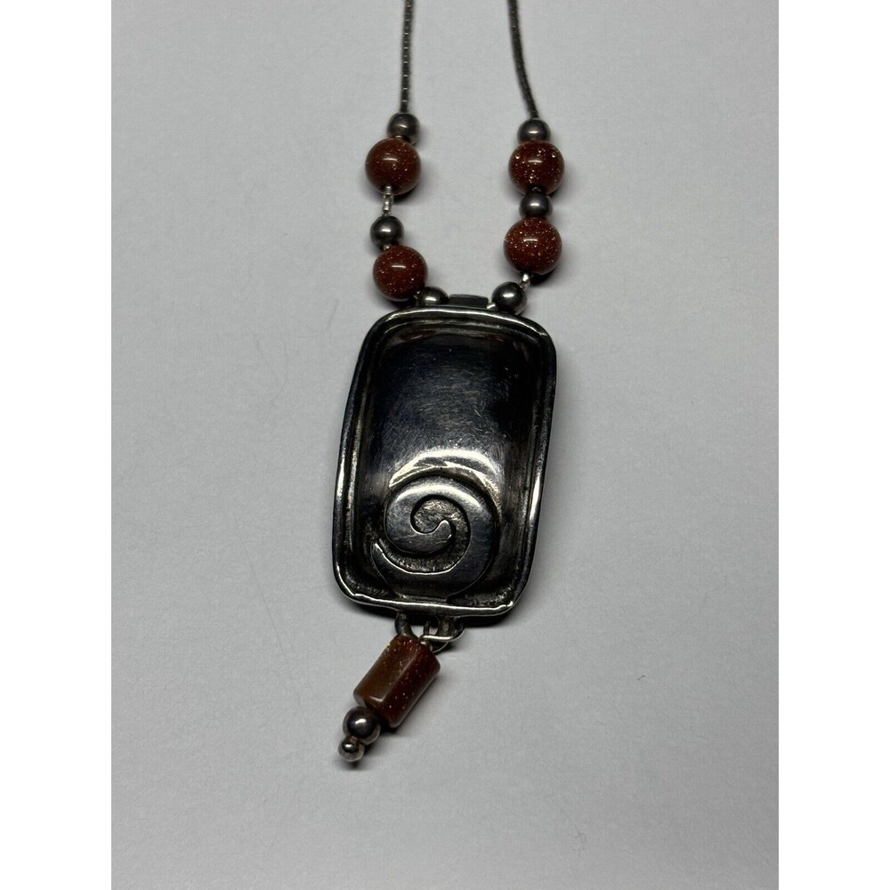 Vintage Silpada Sterling Silver 925 Goldstone Bead Swirl Pendant Necklace